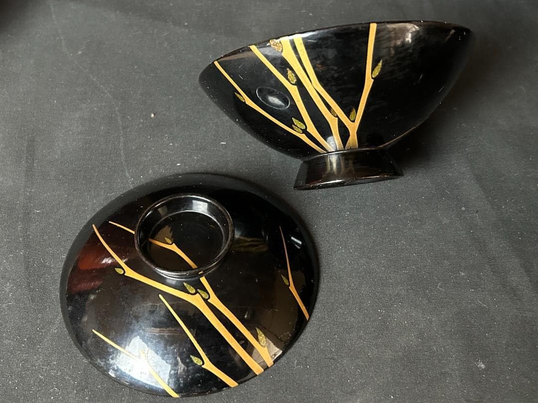 Amazon.co.jp: 時代 輪島塗 金蒔絵 ススキ図 黒塗 吸物椀 5客 茶懐石